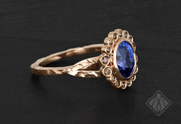 Sapphire and Champagne Diamond rose gold ring
