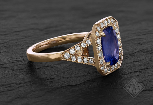 Sapphire gold halo ring