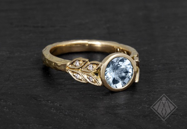Aquamarine Leaf Motif Engagement ring
