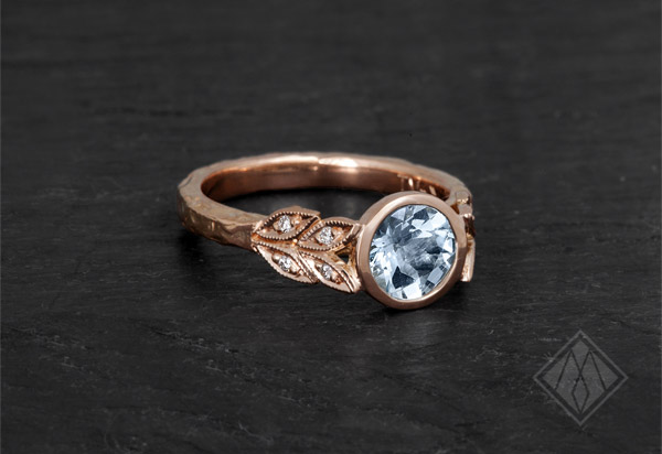 Tracy Mathews Aquamarine leaf engagement ring