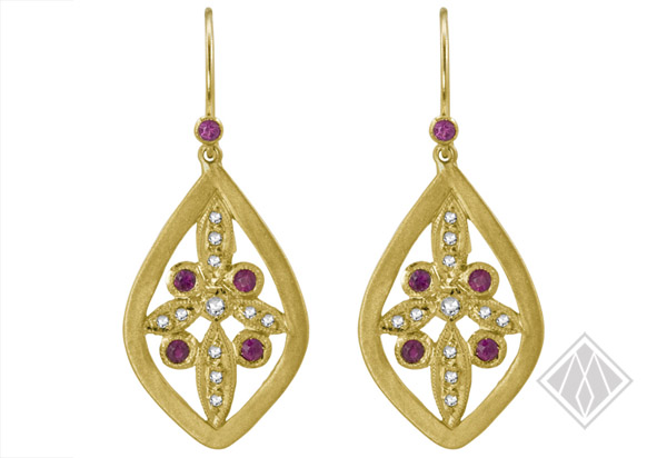 Flower Teardrop Ruby and Diamond