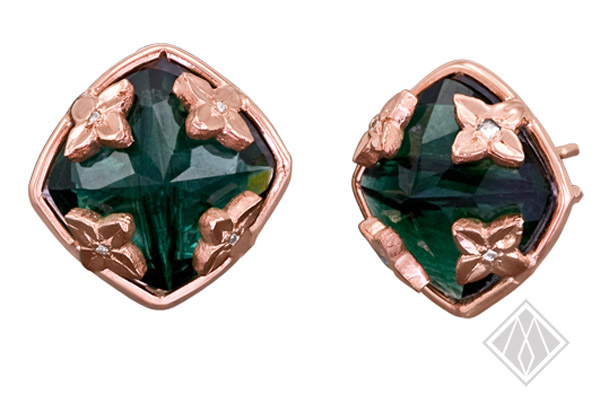 Green Onyx Rose Gold Studs