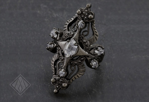 gunmetal and herkimer diamond ring