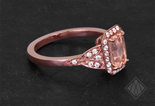 rose gold and peach sapphire ring
