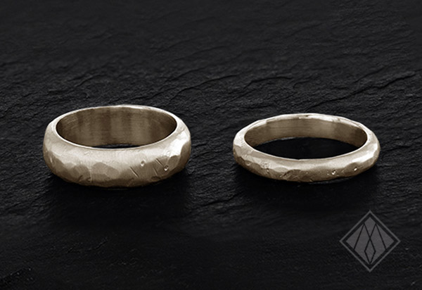raw white gold wedding band set